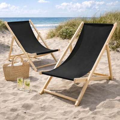 Strandstoelen Set - Zonnebed Tuinligstoel - Ontspannen in de zon - 3-voudig verstelbaar - 2 stuks - Zwart