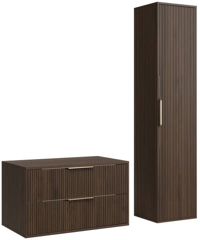 Badplaats Wastafelkast Rimini 80 cm – Walnoot Bruin – Badmeubel met Kolomkast