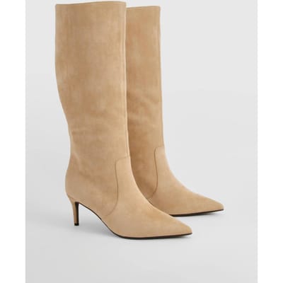 boohoo Dames Faux Suede Stiletto Kniehoge Laarzen | Beige | Maat: 8