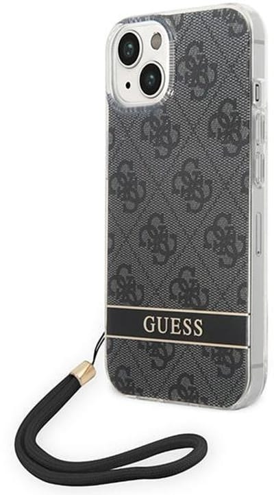 Guess 4G Printed Back Case met Strap - Geschikt voor Apple iPhone 14 Plus (6.7") - Zwart