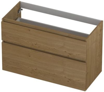 INK - Onderkast 2 Laden Greeploos Fineer Eiken met Houten Keerlijst A-symmetrisch - 1000x450x650 Mm - Natur Fineer