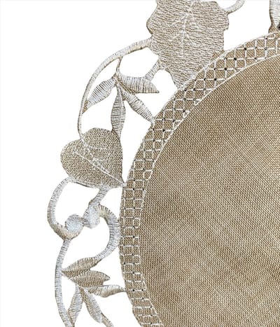 Tafellopertje - Linnenlook - Taupe met blaadjes - Loper 15 x 25 cm