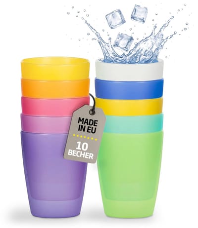 kunststofbekers 0,24l set van 10 Rainbow – kleurrijke, extra stabiele drinkbekers voor kinderen, feesten, festivals – herbruikbare kunststofbekers – bekers van kunststof – herbruikbare plastic