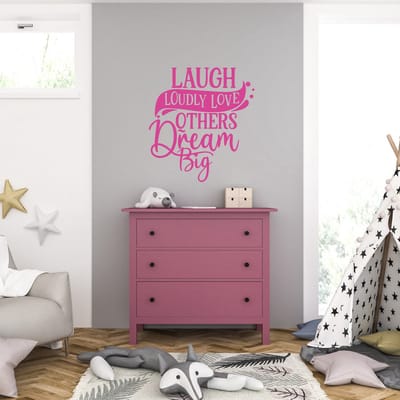 Muursticker - Laugh Loudly Love Others Dream Big - 40,6 x 43,4 - Roze