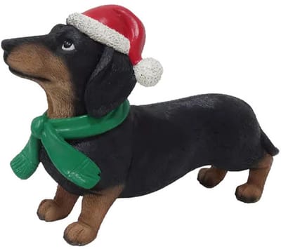 Beeld Teckel kerstmuts zwart rood 18 x 6 cm
