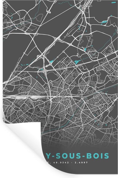 Muurstickers - Sticker Folie - Aulnay-sous-Bois - Frankrijk - Plattegrond - Kaart - Stadskaart - 20x30 cm - Plakfolie - Muurstickers Kinderkamer - Zelfklevend Behang - Zelfklevend behangpapier - Stickerfolie
