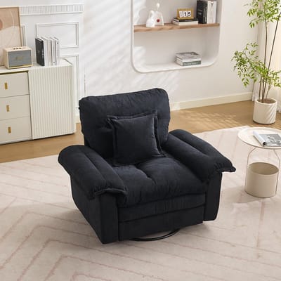 BLACKCOLORS 360° draaibare fauteuil in chenille, oversized formaat, om in te lezen – Comfortabele bijzetfauteuil met steunkussen, gestoffeerde eenpersoonsbank voor slaapkamer, woonkamer en kinderkamer