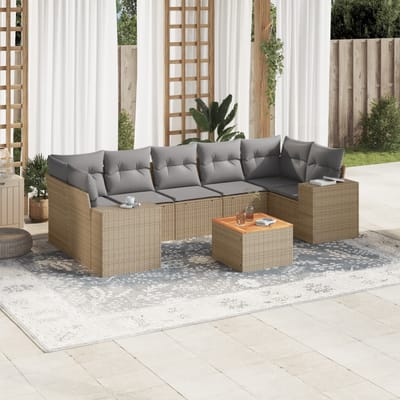 vidaXL - 8-delige - Loungeset - met - kussens - poly - rattan - beige