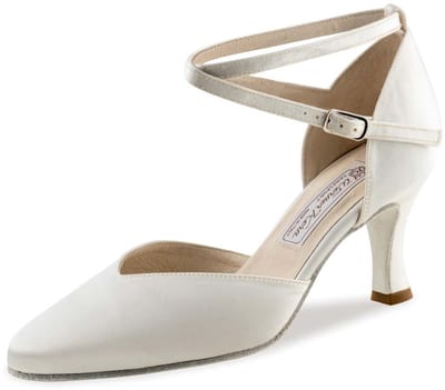 Werner Kern Betty Bruidsschoenen Wit Satijn - Suede zool voor binnen - Flare hak 6,5 cm - Witte Dansschoenen Dames - Dichte Neus - Werner Kern Bridal - Wit - 42 2/3