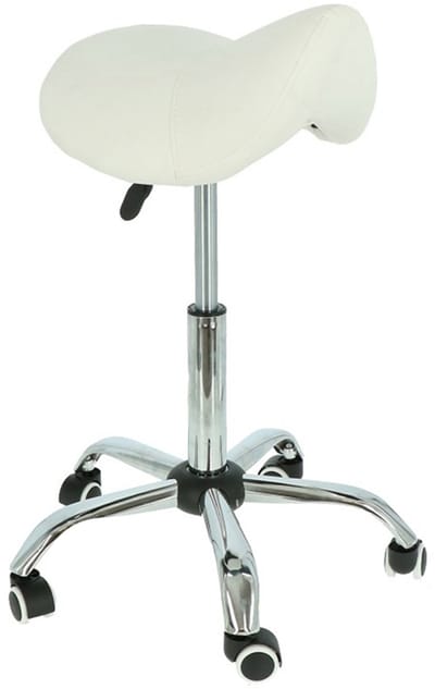 Alora zadelkruk - Tabouret – Wit/Chrome - kruk – kapperskruk - verstelbaar in hoogte - ergonomisch - krukje - werkkruk - kapperskruk - ergonomische zadelkruk op wielen