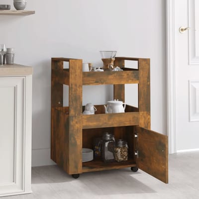 vidaXL - Keukentrolley - 60x45x80 - cm - bewerkt - hout - gerookt - eikenkleurig