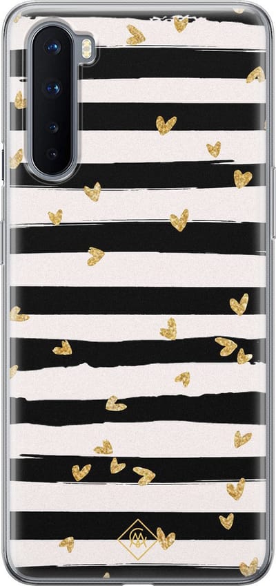 Casimoda® hoesje - Geschikt voor OnePlus Nord - Hart Streepjes - TPU - Backcover - Zwart - Gestreept