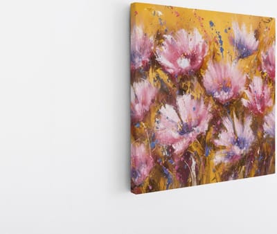 Saammp Canvas Schilderij - Kleurrijke Roze Bloemen - Natuur - Abstract - 20x20 - Foto op canvas - Wanddecoratie - Muurdecoratie Woonkamer - Kantoor Decoratie