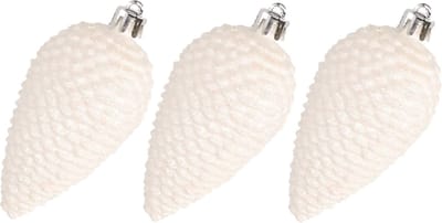 6x stuks kunststof dennenappels kerstballen 8 cm parelmoer wit glitter - Kerstboomversiering