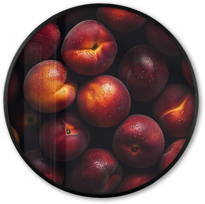 Poster in lijst Rond - Fotolijst 60x60 cm - Posters - Fruit - Close up - Nectarines - Ronde posterlijst zwart - Decoratie - Wanddecoratie woonkamer - Muurdecoratie slaapkamer