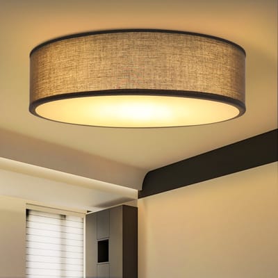 NETTLIFE Plafondlamp E27 - 2 Lichts - Rond - grijs - met Stoffen Lampenkap - Moderne Slaapkamerlamp - voor Woonkamer | Keuken | Gang - 38 CM-excl. lichtbron