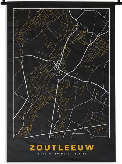 Wandkleed - Wanddoek - Zoutleeuw - Stadskaart - Plattegrond - Kaart - Goud - 120x180 cm - Wandtapijt