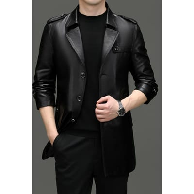 Lente, Herfst en Winter Leer Heren Windjack Middellang Zakelijk Casual Leren Jas Leren Jas Jas Herenkleding 2XL