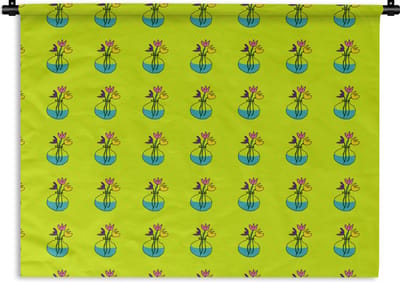 Wandkleed - Wanddoek - Bloemen - Vazen - Patronen - 120x90 cm - Wandtapijt