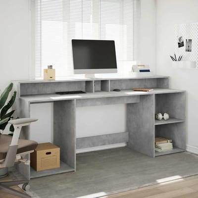 vidaXL - Bureau - met - LED-verlichting - 200x55x91 - cm - bewerkt - hout - betongrijs