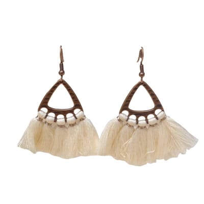 Aramat Jewels | Oorbellen | Boho Oorhangers Kwastjes Creme 55x30mm | | | |30mm | Staal | Volwassenen | Verkleurd niet