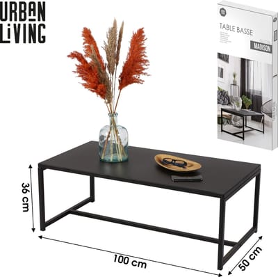 Urban Living - Zwarte Metalen Salontafel - Strak Industrieel Design - Rechthoek - 100x50x36cm