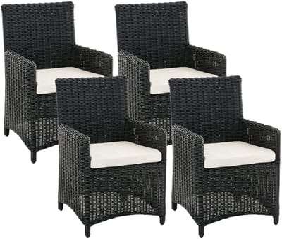 CLP Tuinstoelenset 4-delig Fontana, polyrotan tuinstoelen, hoge rugleuning met zitkussens zwart