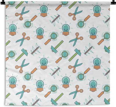 Wandkleed - Wanddoek - Schaar - Potlood - Patronen - 90x90 cm - Wandtapijt