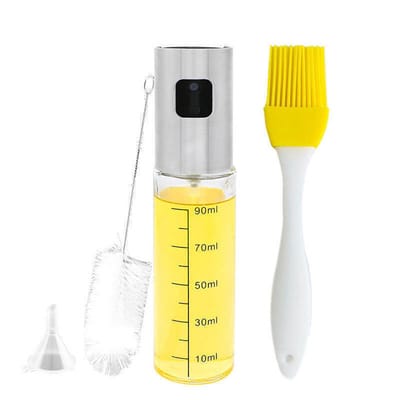 Ynkkvre-Ölsprüher Set – 4-in-1 Keuken Kit met Bastingborstel, Reinigingsborstel & Trechter – RVS & BPA-vrij Glas voor Koken, Grillen en Salades