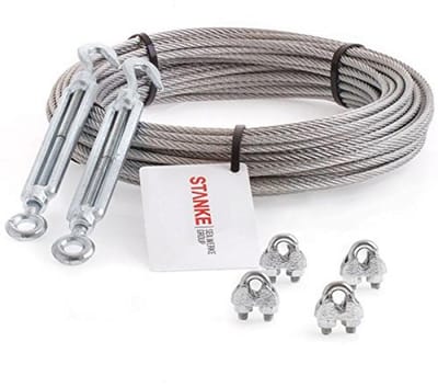 Roestvrijstalen Touw 15m 5mm, 2x Romeinse Schroef M10, 4x Kabelklem V4A - Set