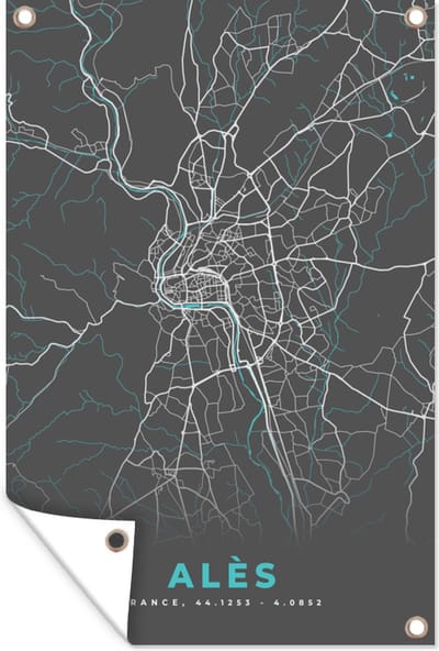 Muurdecoratie Alès - Plattegrond - Kaart - Stadskaart - Frankrijk - 120x180 cm - Tuinposter - Tuindoek