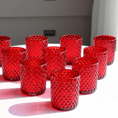 Theelicht Kaars Houders - Votive Kandelaars - Feestelijke Decoratie - Diamant Patroon - 24 Stuks - Rood