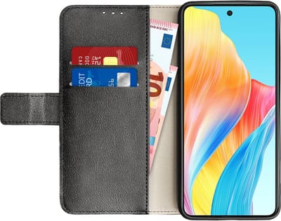 Just in Case hoesje geschikt voor Oppo A58 (4G) Hoesje met Pasjeshouder - Bookcase Classic - Zwart