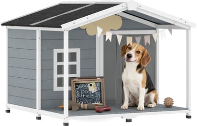 Pawhut Hondenhok van Hout-Hout, Asfalt-103L x 107B x 83,5H cm-Grijs