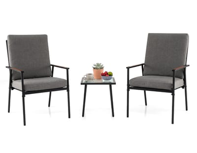 COSTWAY Balkonset, tuinmeubelen met salontafel, 2 stoelen & kussens | 3-delig terrasmeubelen, tuinlounge, balkonset, outdoor lounge meubelen voor tuin, terras, balkon