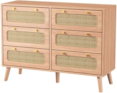 Golaro Retro Kast - Houten Ladekast - Commode - Ladenkastje - Opbergkast - Slaapkamer - Woonkamer - Hal - 100x34x73 cm - Rietkleur