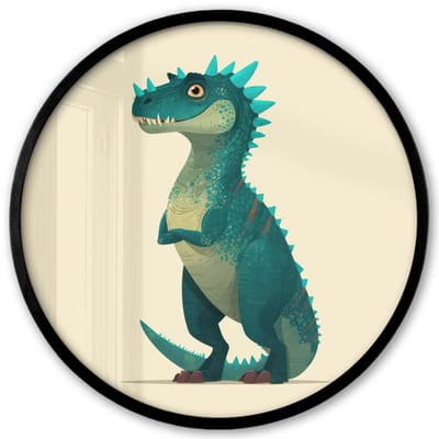 Poster in lijst Rond - Fotolijst 40x40 cm - Posters - Dinosaurus - Turquoise - Stekels - Ronde posterlijst zwart - Decoratie - Wanddecoratie woonkamer - Muurdecoratie slaapkamer