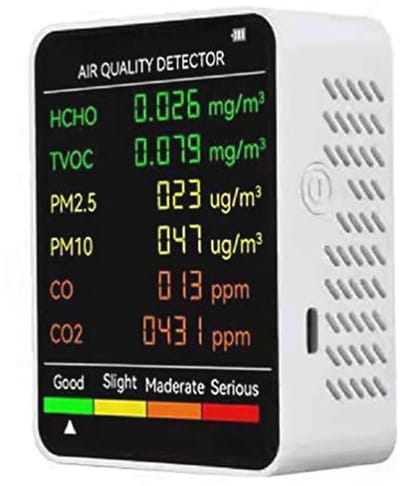 6-in-1 Luchtkwaliteit Monitor met Sensor voor Formaldehyde, PM2.5, CO2 en TVOC