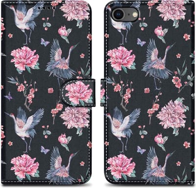 Cadorabo Hoesje geschikt voor Apple iPhone 7 / 7S / 8 / SE 2020 - Design Kraan & Bloemen No. 9 - Beschermhoes Case Cover met magnetische sluiting, standaardfunctie en kaartvakje