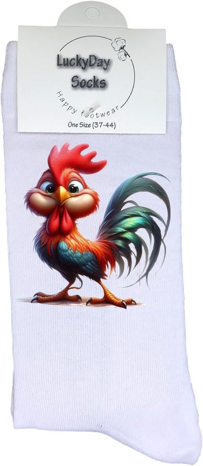 Haan - Valentijns Cadeau - Grappige sokken - Leuke sokken - Hem Haar sokken - Vrolijke sokken - Sint cadeau - Vaderdag - Moederdag - Verjaardag cadeau - Kerst cadeau - Vogel - Kip - Dier - Leuk Cadeau - Print sokken - Socks maken Happy - 37-44