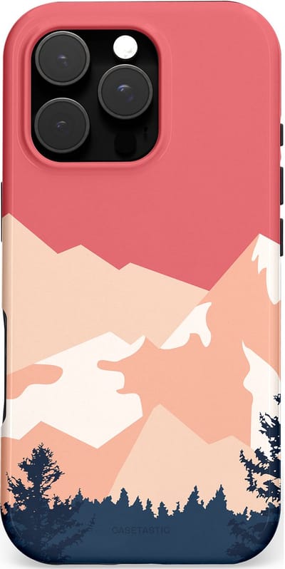 Casetastic hoesje geschikt voor Apple iPhone 16 Pro - MagSafe - Dubbellaagse bescherming - Bergen bij stille toppen - Fashion Case - Koraal Donkergrijs Zand Perzik