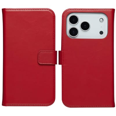 Selencia Hoesje - Geschikt voor Apple iPhone 17 Pro - Echt Lederen Bookcase - Rood