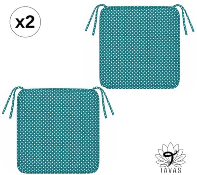 Tavas Stoelkussen - Turkoois - 40x40 cm - 2 Stuks - Wit Gestipt Zitkussen voor Eetkamer en Tuinstoelen