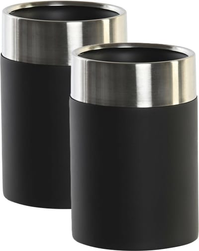 Items - Badkamer tandenborstel beker - 2x - polyresin - zwart/zilver - 10 cm
