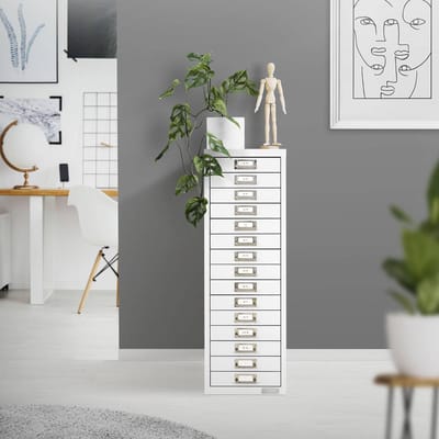 Archiefkast met 15 laden 28x38x87 cm wit metaal ML design