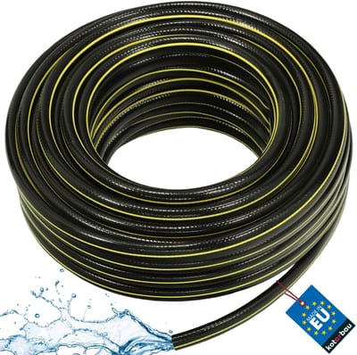 KOTARBAU® Tuinslang, PVC, 50 m, Zwart Geel, 1 Inch, Versterkte Tuinslang, Waterslang Voor Tuin, Flexibel Duurzaam, 4-Lagen, Bewateringsslang, Tuinbewateringsslang