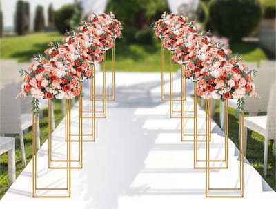 Linkforu - Metalen Bloemenstandaard - Pilaren - Decoratie - Etalage - Feestelijke Aankleding – 10 Stuks – 80 cm Hoog - Goudtint