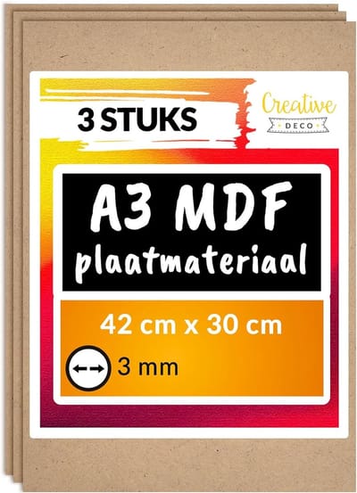 Creative Deco 3 x A3 MDF - Plaat | 420 x 300 x 3 mm | Perfect voor Lasersnijden, CNC - Frezen, Modelleren, Freeswerk