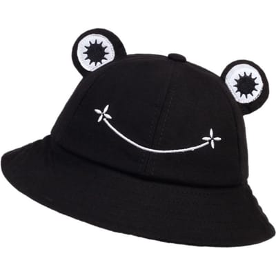 Chapeaux seau Grenouille Mignonne Chapeau seau Femme Chapeau seau Femme Été Extérieur Chapeau de Soleil Pêche Coton Chapeaux Panama Sauvages black