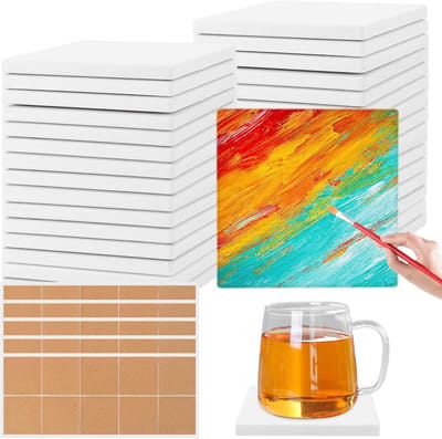 SnelShoppen - 20 Stuks Ceramische Tegel Coasters voor Knutselen, 10 x 10 cm, Vierkante Witte Coasters voor Kinderen en Feesten, Perfect voor Schildere
